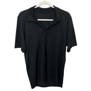Lululemon Men's Short Sleeve Polo Shirt Black Textured Athletic Fit Size Medium
